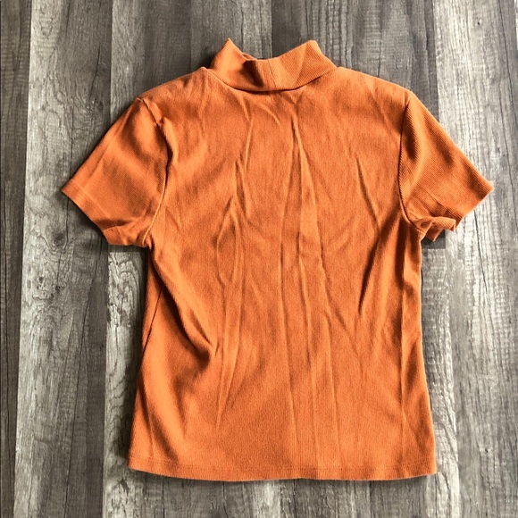Anthropologie Maeve Ribbed Mock Neck Burnt Orange Short Sleeve Baby Tee M - Picture 7 of 8